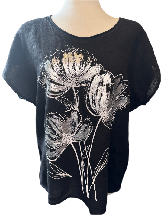 3 Flower Shiny T-Shirt