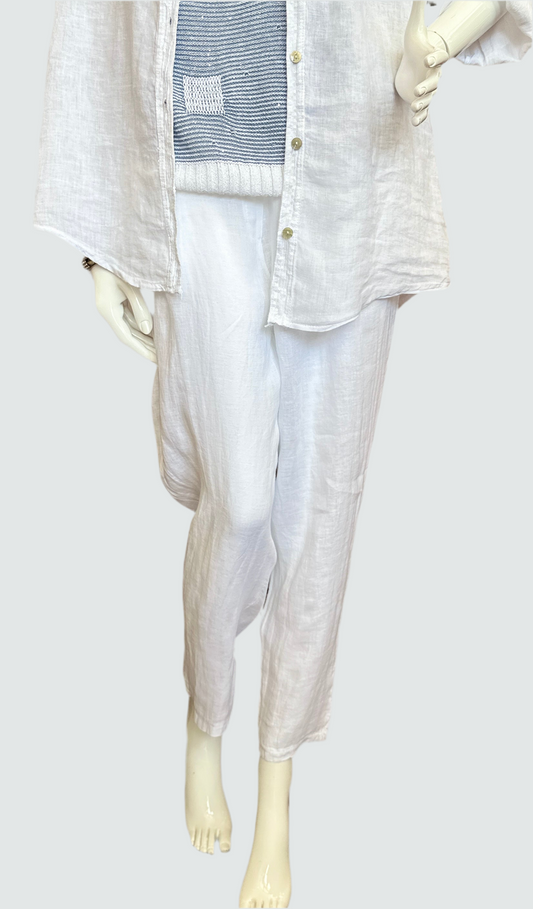 Made In Italy White Linen Pants with 2 buttons