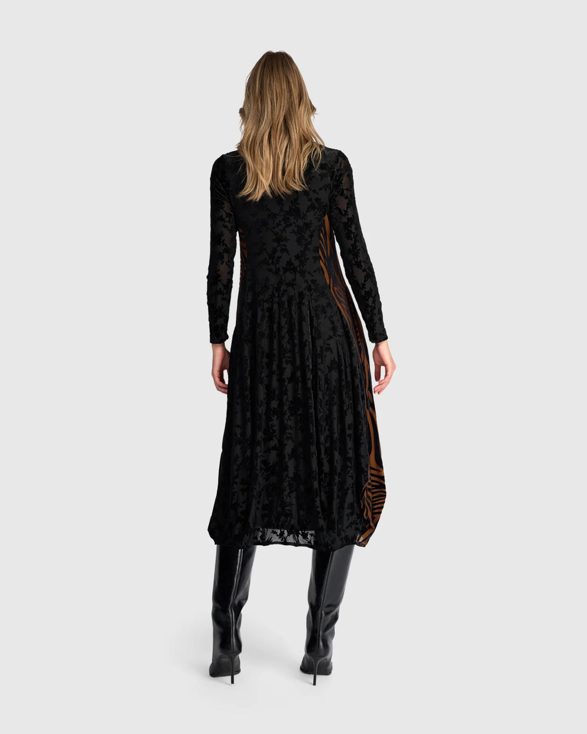 Seraphine Crew Cocoon Dress, Black/Cognac