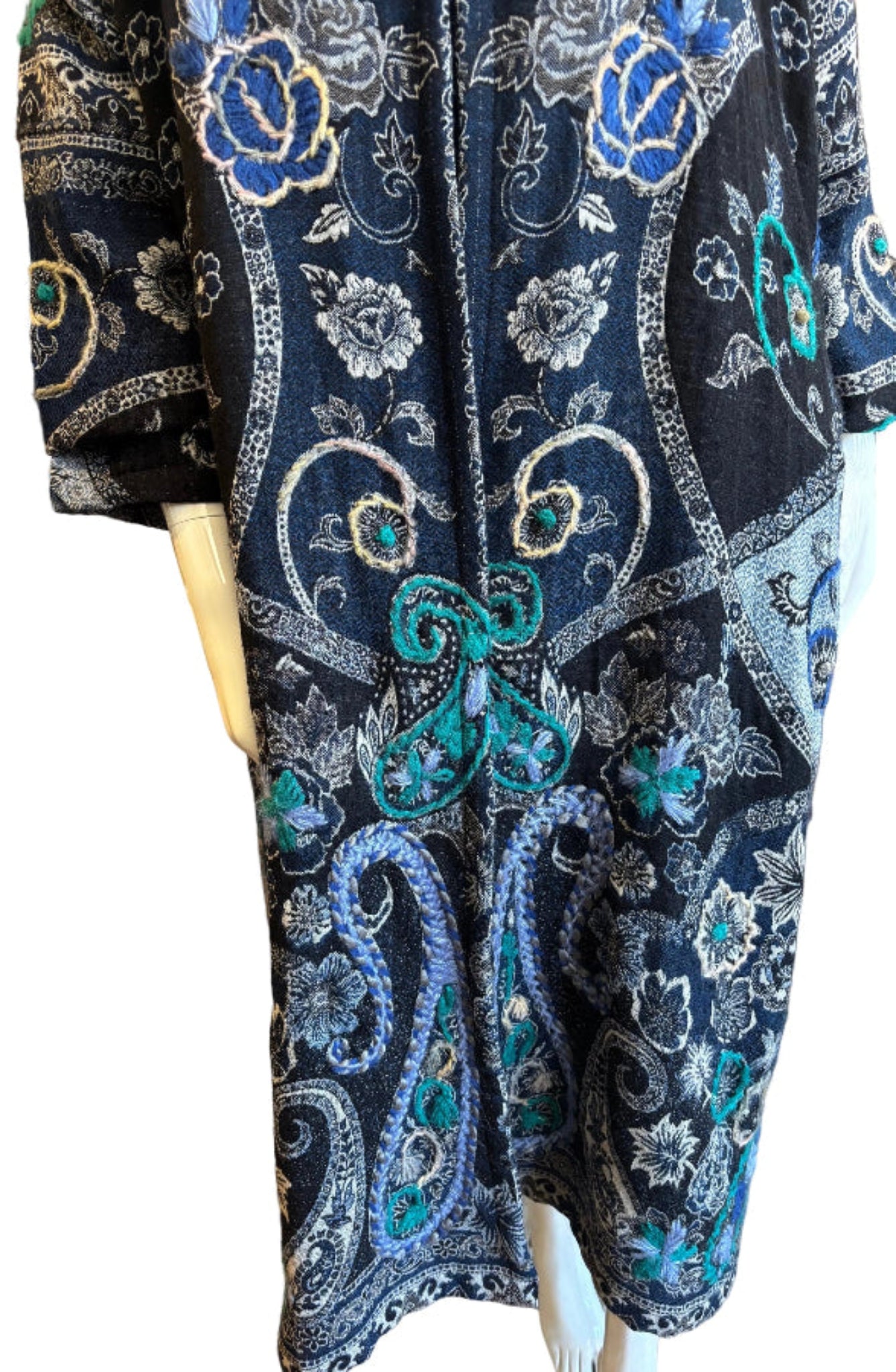 Baba Hand Embroidered Wool Blue Cardigan