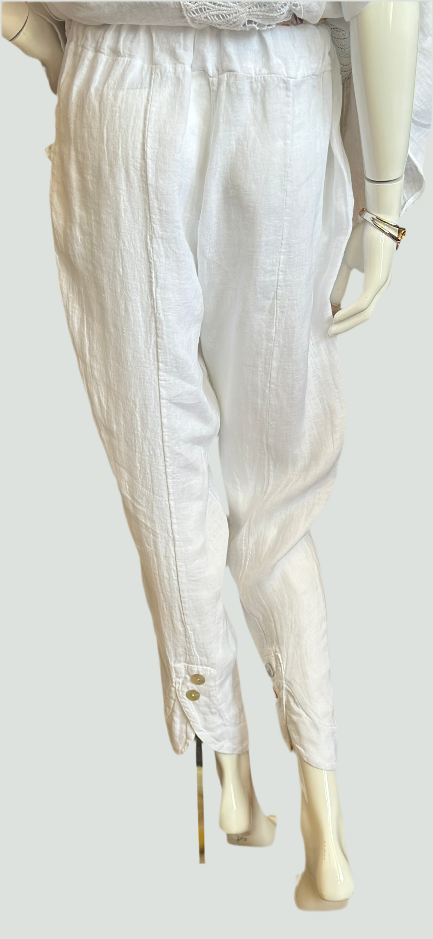 Made In Italy White Linen Pants with 2 buttons