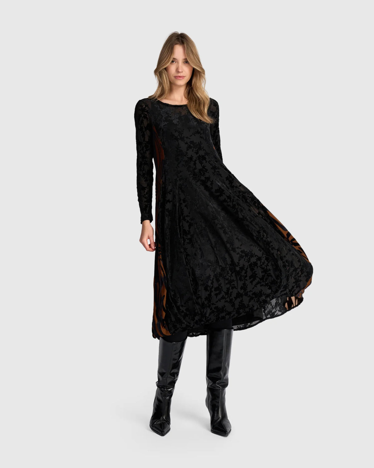 Seraphine Crew Cocoon Dress, Black/Cognac