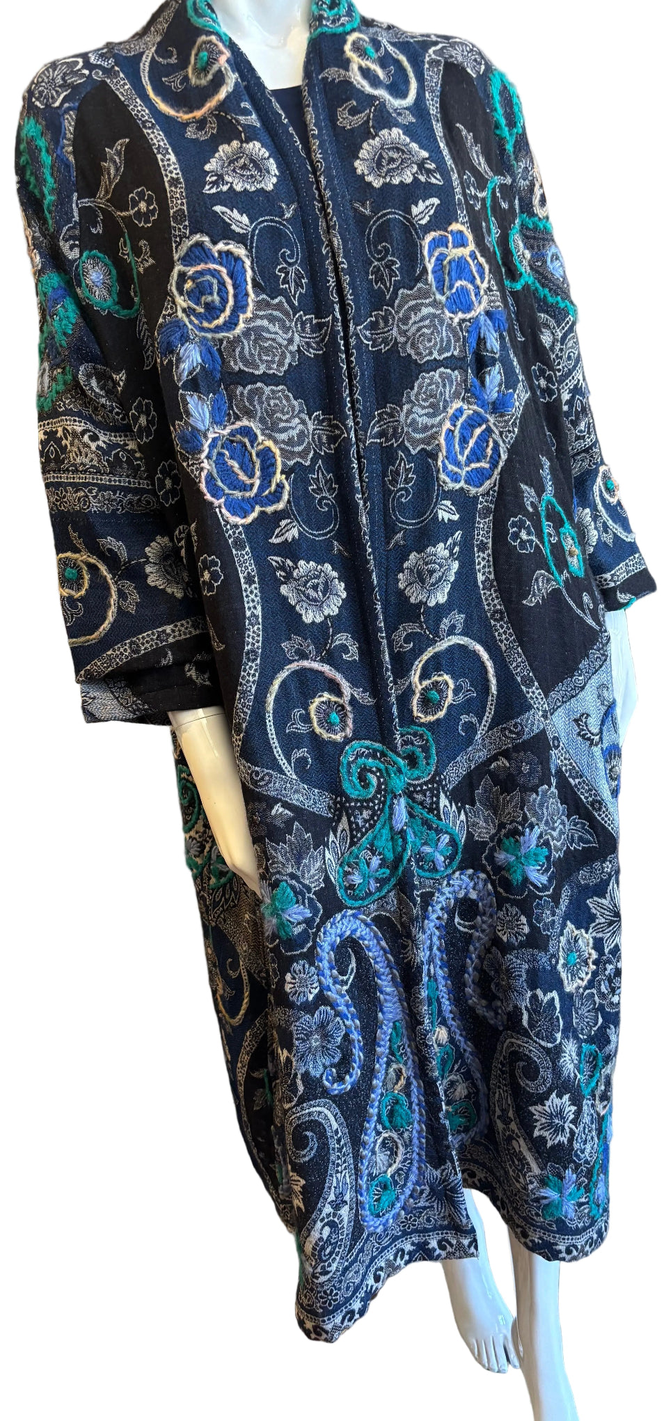 Baba Hand Embroidered Wool Blue Cardigan